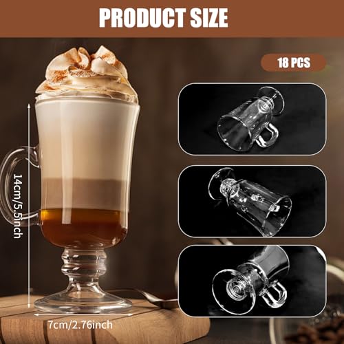 18-Piece Irish Coffee Mug Set with Handles and Sakura Spoons - 8.5 oz Glass Drinkware for Parties & Home