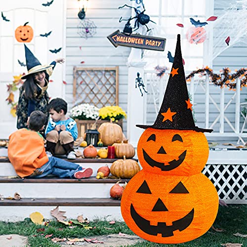 FUNPENY 3ft Lighted Halloween Collapsible Pumpkin with Star Hat, 50 LED Indoor Outdoor Decor