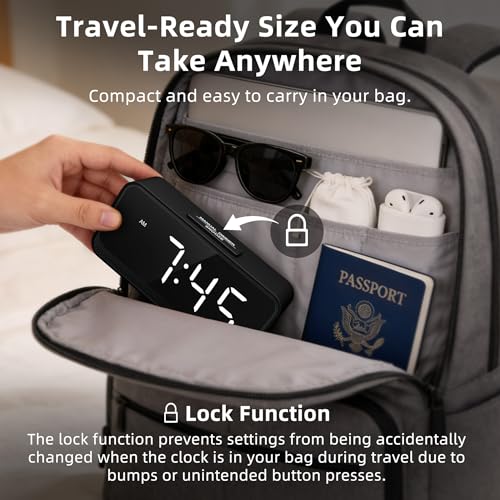 Battery Operated Digital Alarm Clock - Small Cordless Desk & Travel Clock