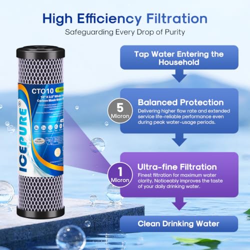 ICEPURE 4-Pack 1 Micron 2.5x10 Inch CTO Carbon Whole House Water Filter - Activated Carbon