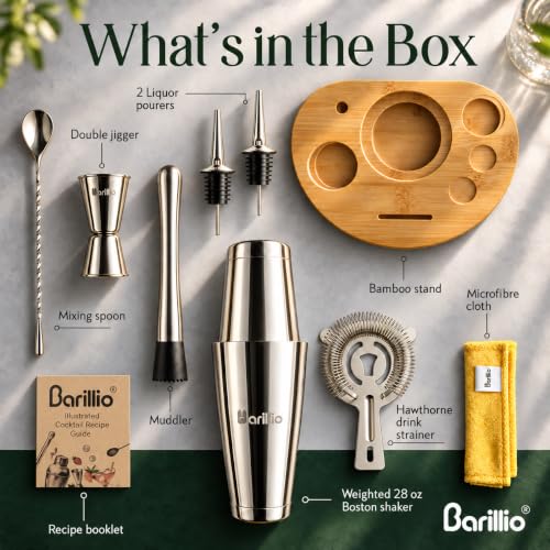 Silver Barillio Elite Mixology Bartender Kit with Stand - 9-Piece Cocktail Set