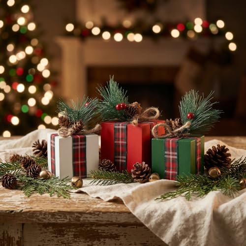 Christmas Wooden Gift Box Decor Set of 3 Holiday Tiered Tray Decorations