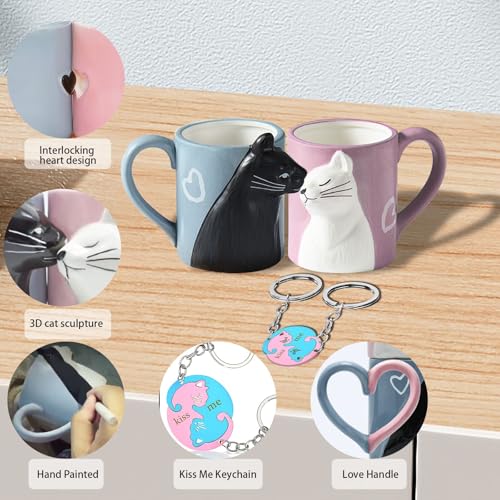 Couples Kissing Cat Mug Set - 12oz Matching Coffee Cups for Wedding & Anniversary Gifts