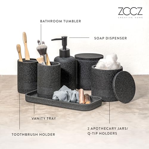 6-Piece Stone Bathroom Accessory Set - Polyresin Vanity Organizer