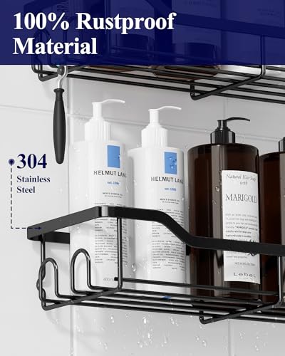 Black Shower Caddy Adhesive Storage Shelf 2-Pack Stainless Steel