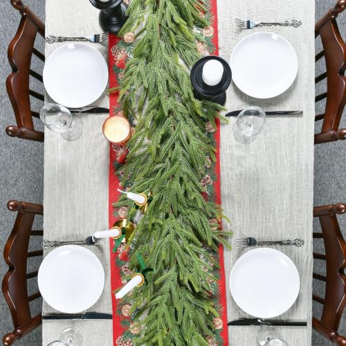 A-light Green 6ft Norfolk Pine Christmas Garland for Mantel & Fireplace – Real Touch Outdoor/Indoor Holiday Decor