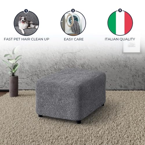 Stretch Ottoman Slipcover - Bi-Elastic Foot Stool Cover - Dark Grey