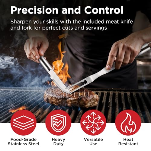 Kaluns 30-Piece Heavy Duty Stainless Steel Grill Set with Case, Apron & Thermometer