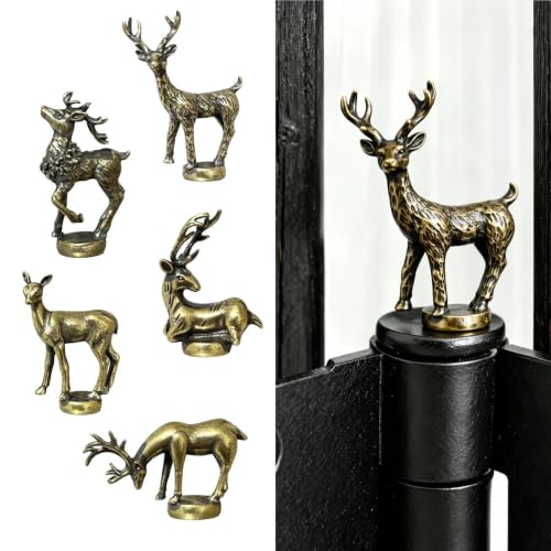 Zuxlwud 5-Pack Brass Deer Magnetic Hinge Heads Christmas Home Decor Gift