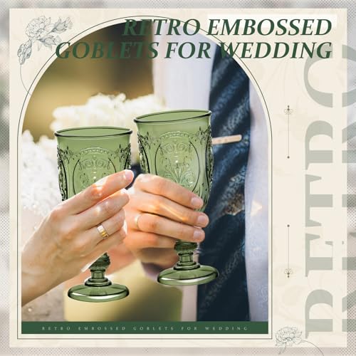 48 Pcs Plastic Vintage Embossed Wine Goblets, 7.5oz Olive Green Stemware