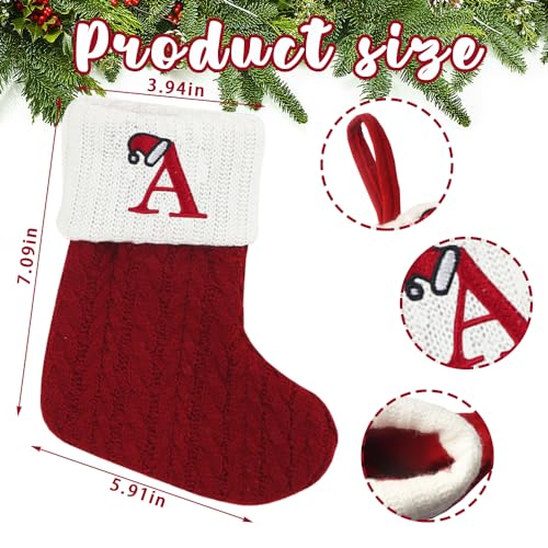 Mini Knit Monogram Christmas Stocking with Initial Letter - 7" Red & White