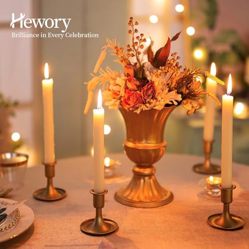Hewory Gold 12pcs Taper Candle Holder Set for Weddings & Holidays - Small Brass Candlesticks for Centerpieces, Table Decor