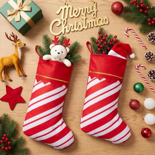 Christmas Stockings Bulk Felt Red White Twill Stripe 36 Pcs - 15 Inch