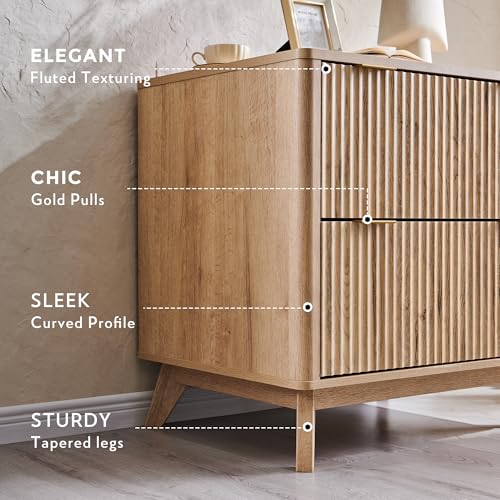 31.8-Inch Fluted 2-Drawer Lateral File Cabinet, Natural Oak Wood Office Storage