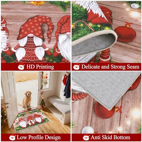 Christmas Gnomes Kitchen Rugs Set of 3 - 18x30, 18x30DShape, 20x40 Runner, Non Slip