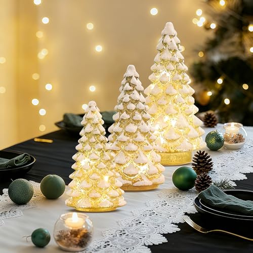 3PCS Christmas Ornaments Set,Tower Shaped Glass Xmas Tree, Mercury