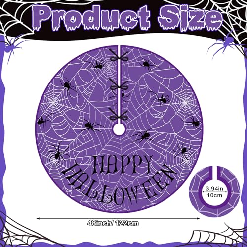 48-Inch Halloween Tree Skirt - Spooky Black & Purple Spider Web Decor