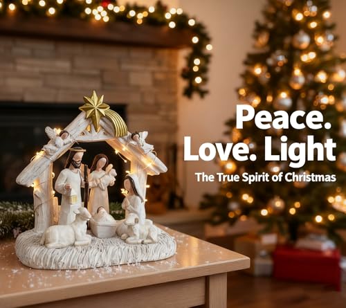 8-Piece Nativity Scene Set with LED Lights for Indoor Christmas Decor