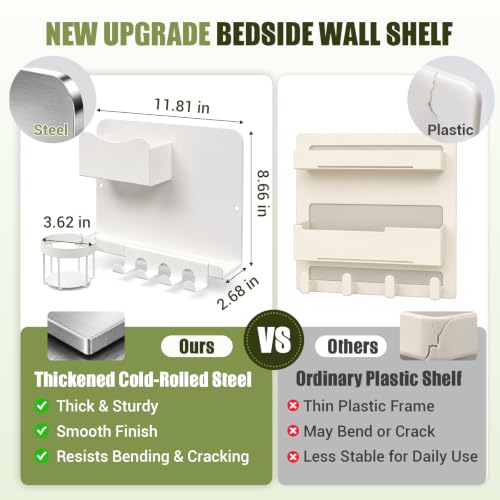 Floating Bedside Wall Shelf Metal Organizer with Cup Holder