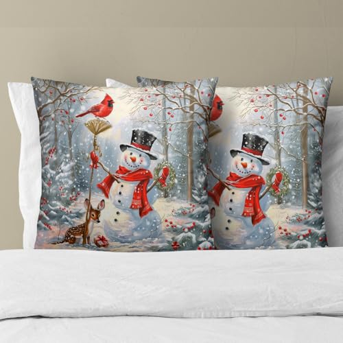Giwawa Snowman & Red Bird 18x18 Throw Pillow Covers Set of 2 – Winter Cushion Covers