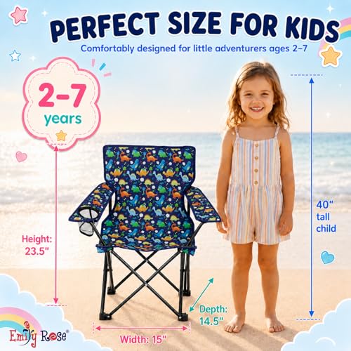 Kids Folding Camp Chair with Cup Holder & Carry Bag - Dinosaur Toddler Chair