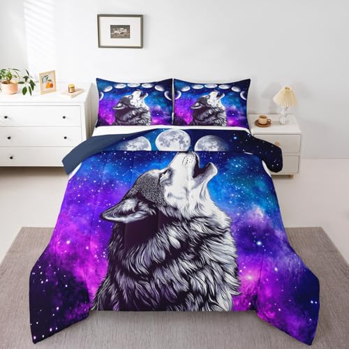 Galaxy Wolf Twin Comforter Set with Pillow Case - 3D Printed Bedding