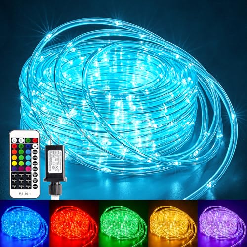 33FT LED Color Changing Rope Lights with Remote, Waterproof Outdoor String