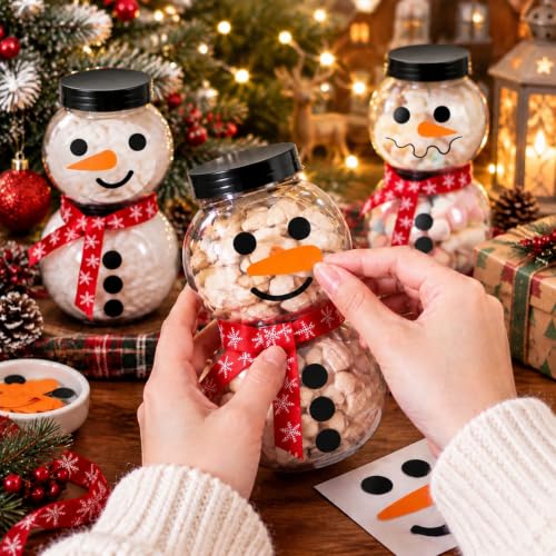 Jingmore 100 Pcs Christmas Snowman Candy Jars with Snowflake Red Ribbon - Holiday Treat Storage