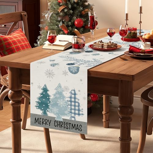 OTOSTAR Tree Blue 13x108 Inch Christmas Table Runner - Blue Pine Trees