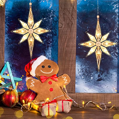 Christmas Window Star Lights - Bethlehem Style Hanging LED Silhouette Decoration - Warm White, 2 Pieces
