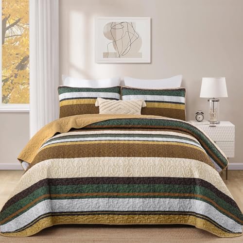 King Boho Stripe Quilt Bedding Set - 3-Piece Lightweight Bedspread Coverlet