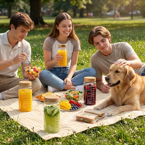 16 oz Square Glass Juice Bottles with Airtight Bamboo Lids - 3 Pack