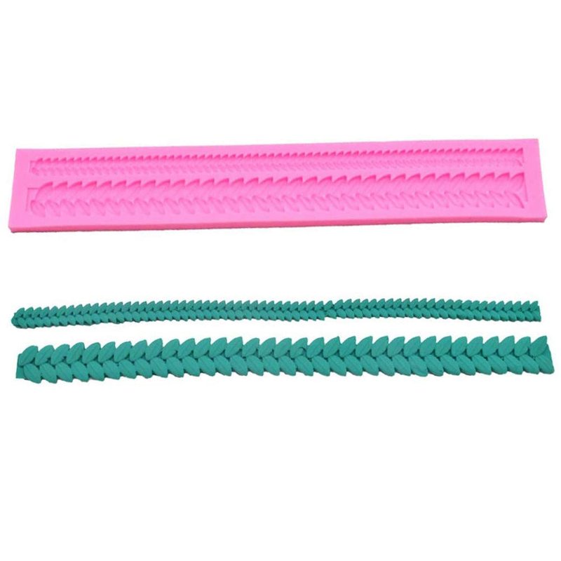 Rope & Leaf Strip Cake Border Molds Silicone Cupcake Fondant Cake Decorating Tools Candy Chocolate Gumpaste Moulds Pack of 2