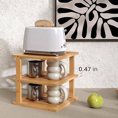 2 Pack 3-Tier Bamboo Corner Shelf - Kitchen Cabinet & Pantry Organizer