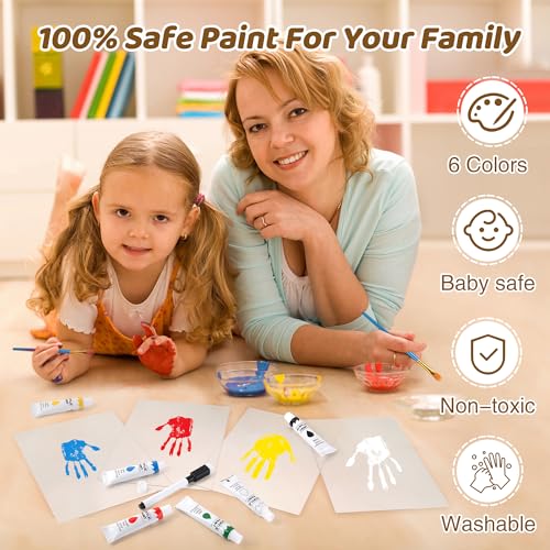 DIY Family Handprint Keepsake Frame Kit with 6 Paints & Wooden Frame