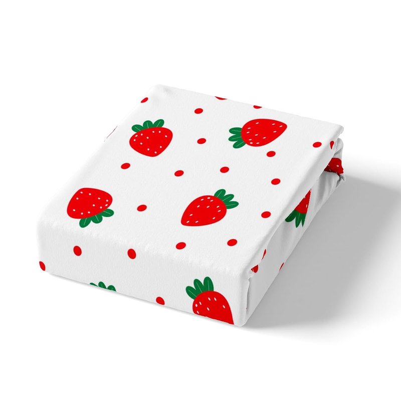 Cute Strawberry Bottom Sheet Full,Red Polka Dot Plants Nature Bedding Set 4pcs for Kids Teens Girls Bedroom Gift,Summer Fruits Sheet Set White Cartoon Fitted Sheet+Flat Sheet+2 Pillowcases