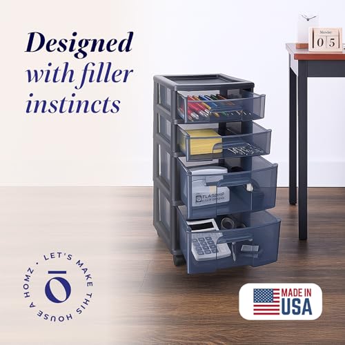 4-Tier Storage Drawer Tower Cart with Removable Wheels and Clear Bins