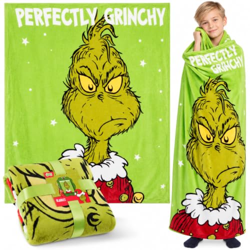 Grinch Green 59x51.2in Fleece Throw Blanket, Soft Warm Holiday Xmas