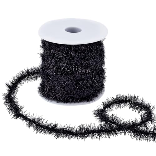 Black Thin Tinsel Garland Ribbon (0.8 Inch x 21.8 Yards) Shiny Holiday Trim
