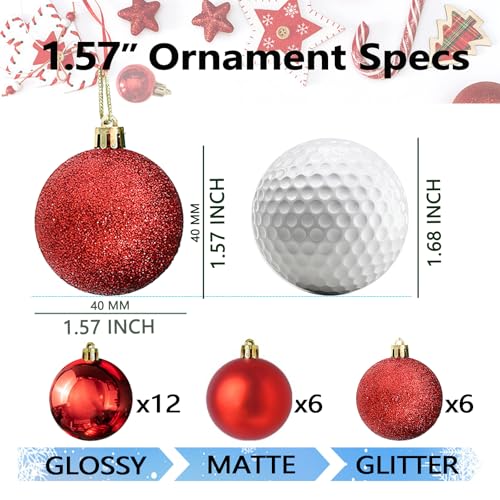 LydeLog Red Christmas Ball Ornaments 24 Pack 1.6 Inch Matte Glossy Glitter Shatterproof Holiday Decor