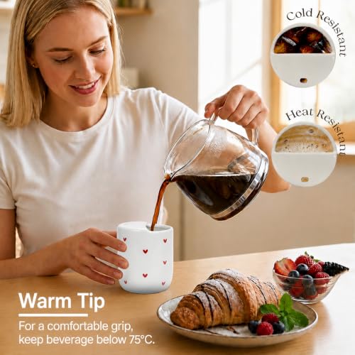 KOIMYSA Red Heart 12oz Ceramic Coffee Mug with Silicone Sleeve & Lid