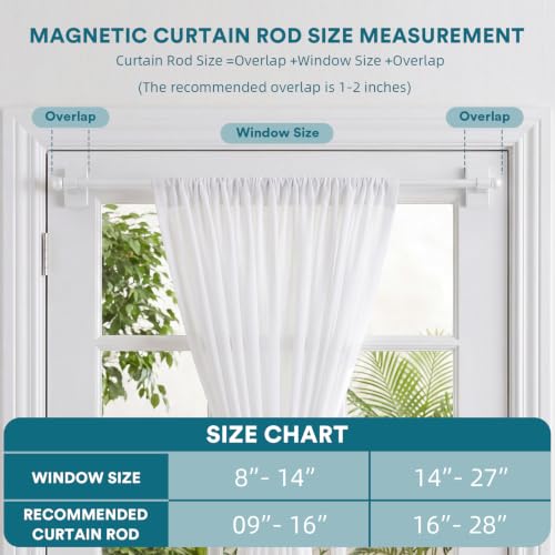 Magnetic Curtain Rods for Metal Doors, 16-28 Inch, White - 2 Pack