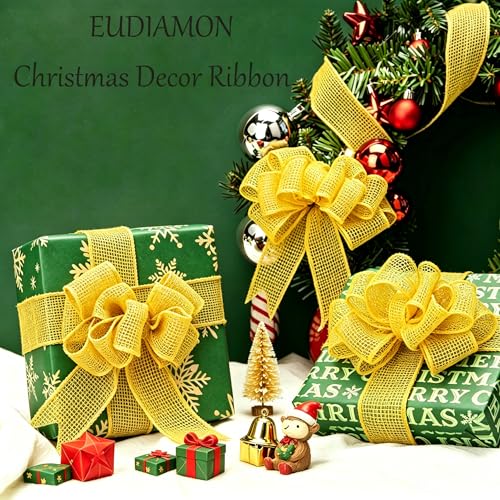 Yellow Burlap Wired Ribbon, 1.5 Inch x 10 Yards - 2 Rolls for Crafts & Decor