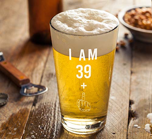 39 + One Middle Finger 40th Birthday Beer Glass - Funny 16oz Pint Gift