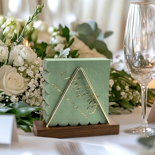 REFARICO Adventure-Green Scalloped Wedding Napkins 100 Pcs Gold Foil Mr and Mrs