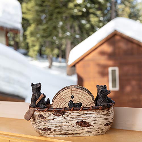 Rustic Bear Coaster Set - 6 Handcrafted Resin Coasters in Canoe Holder