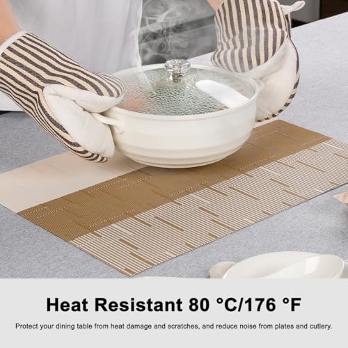Woven Vinyl Placemats Set of 6, Heat-Resistant Washable Table Mats 17x12"