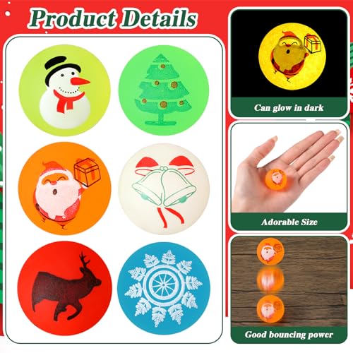 100 Pcs Christmas Glow in The Dark Bouncy Balls 1.25 Inch Bulk Holiday Party Favors