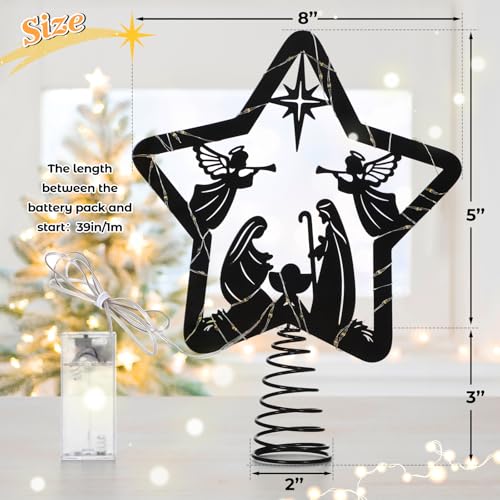 Nativity Scene Christmas Tree Topper with Warm Lights & Timer - Star Decorations