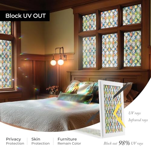 Rainbow Stained Glass Window Film - 17.5" x 78.7" Non-Adhesive